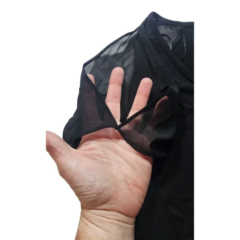 Vince Camuto Black Top With Sheer Slit‎ Short Sleeves Size XS